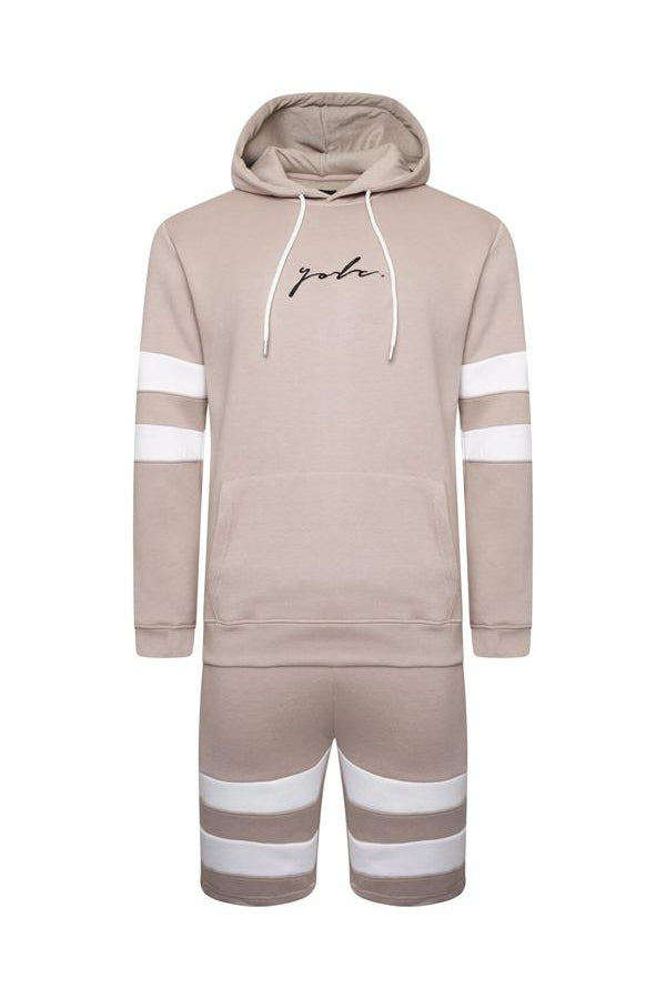 Hoodie & Shorts Set Stripe Stone