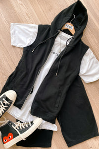 Sleeveless Hoodie & Shorts Set Black