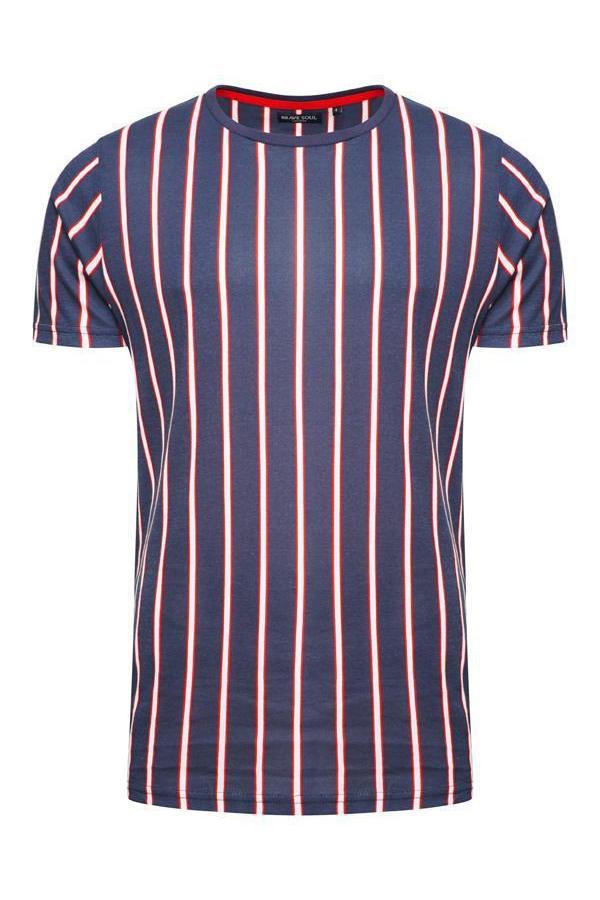 T-Shirts - Vertical Stripe T-Shirt Navy/ Red