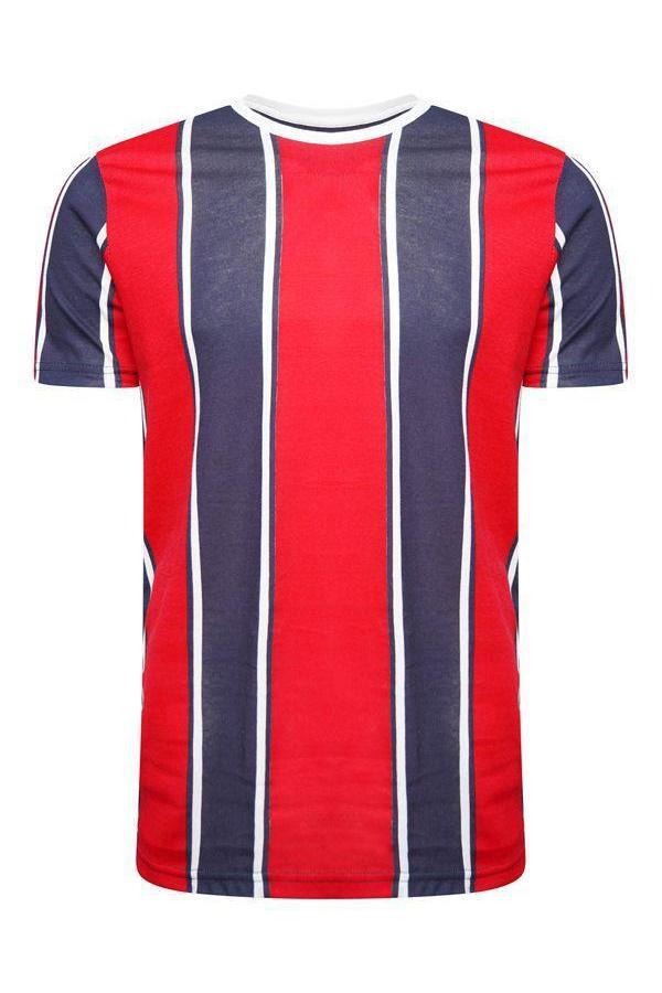 T-Shirts - Wide Vertical Stripe T-Shirt Navy/ Red